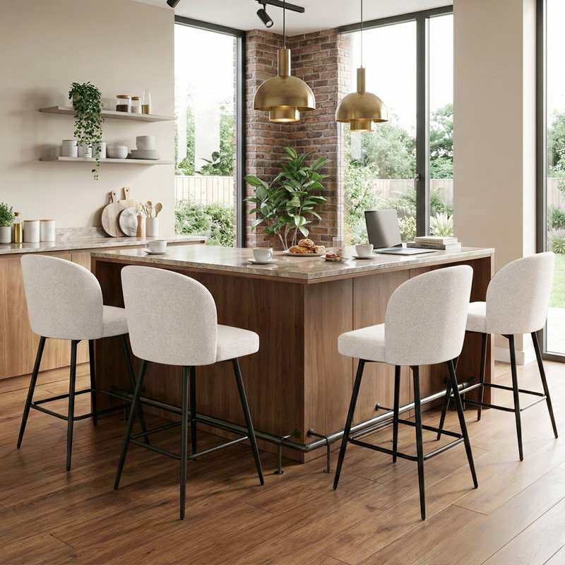 Tabouret de bar pivotant à 360 ° à hauteur de comptoir avec dossier, Beige / tissu
