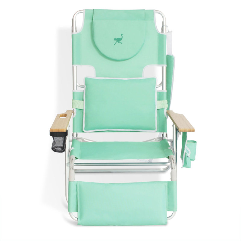 Teal Aluminum and Wood Adjustable Beach Lounger with Arms