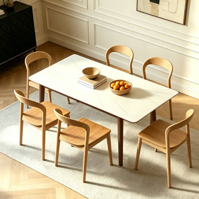 8 - Person White Rectangular Sintered Stone Stone Tabletop Dining Table Set