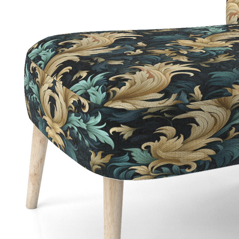 Chaise d'appoint rembourrée damassée noire et dorée