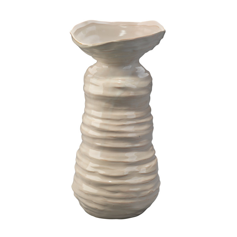 Marine Handmade Ceramic Table Vase, Pearl Cream, 15.5" H x 7.25" W x 7.25" D