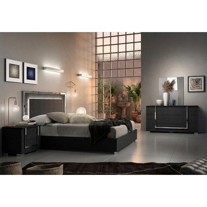 Très grand lit de luxe noir 5 pièces Antonia, Noir, Très grand