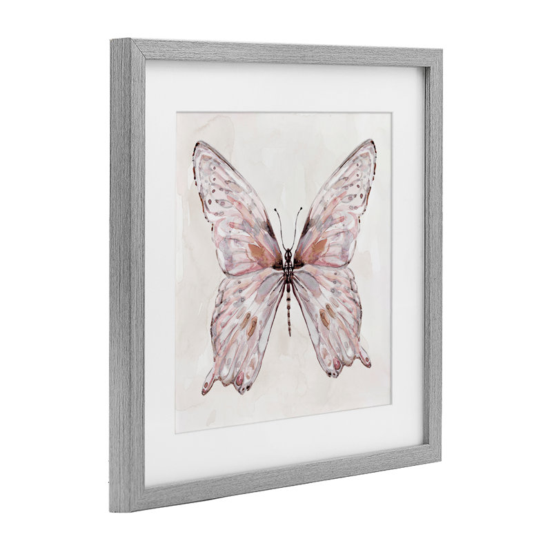 «Faded Blush Butterfly», reproduction sous verre encadrée, design par Carol Robinson, H 13 po x l 13 po, Cadre de ferme gris