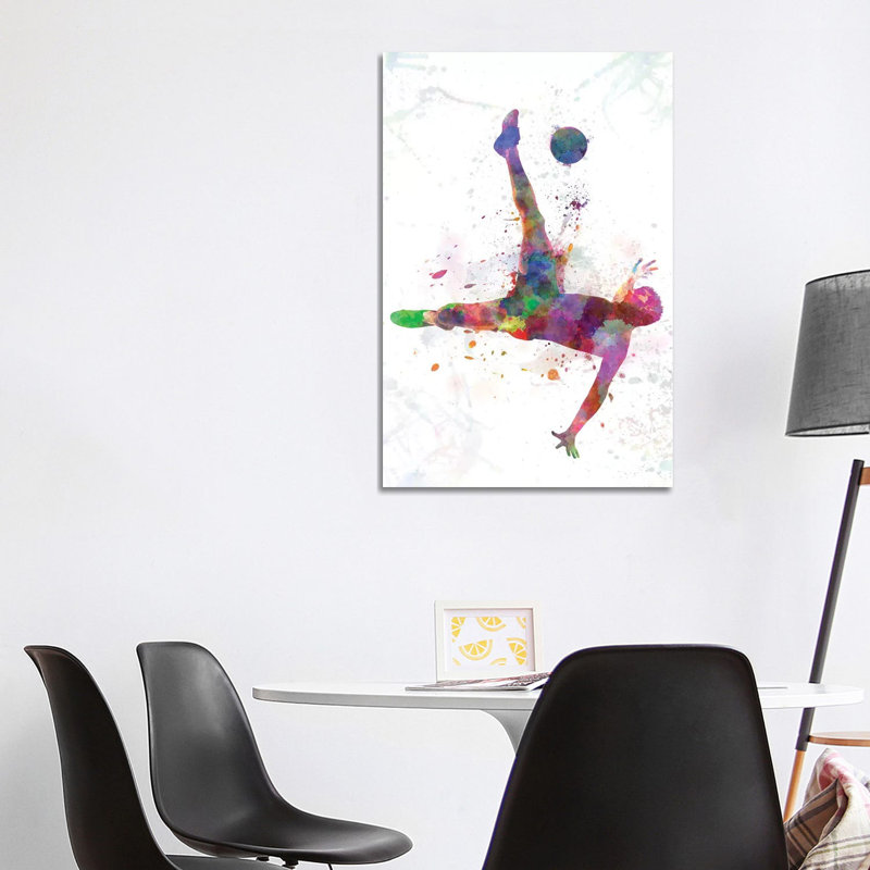 Man Soccer Football Player Flying Kicking IV 1 Piece Wrapped Canvas Painting, 101.6 cm H x 66.04 cm W x 1.91 cm D