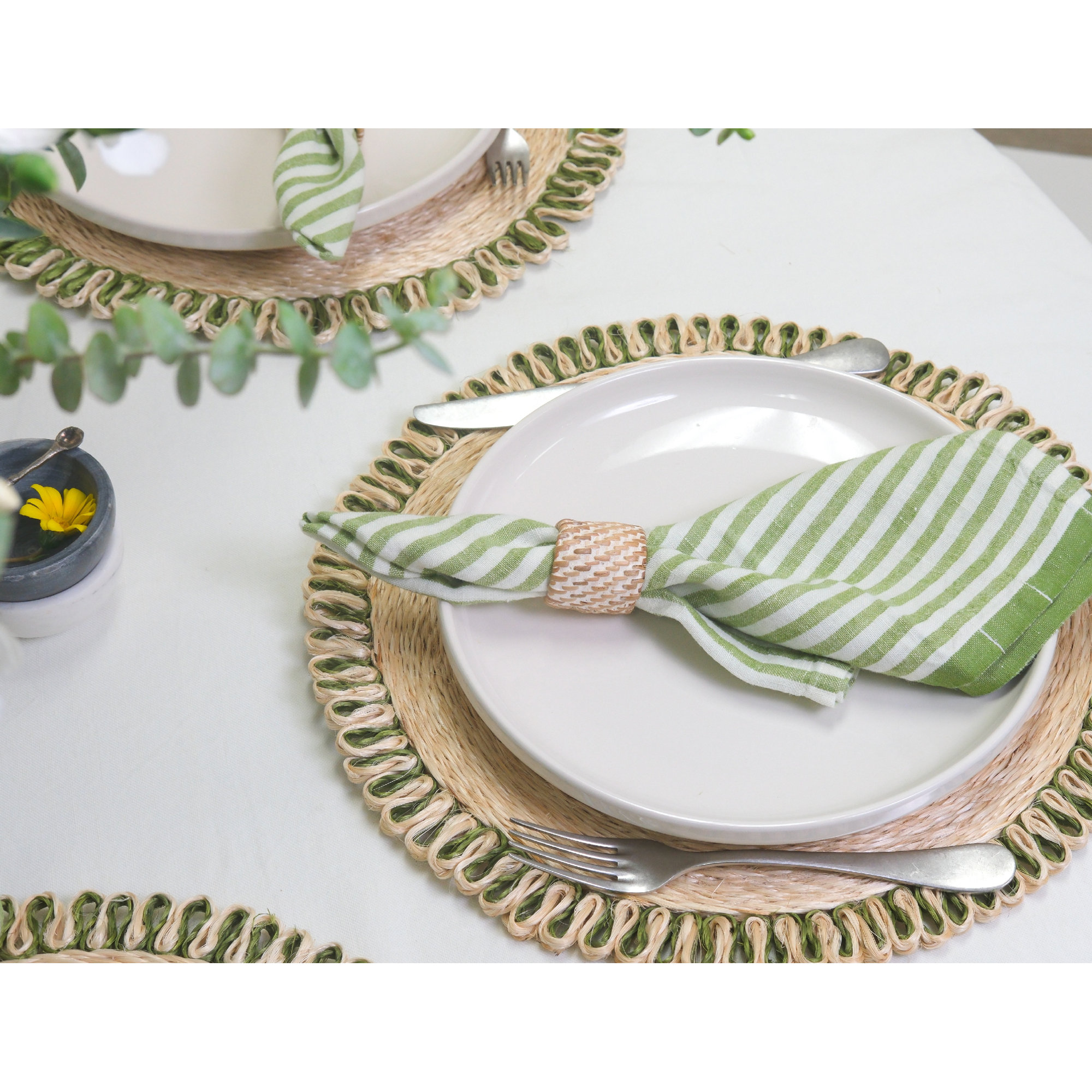 Adamsburg Linen Striped Square Napkin, Basil