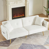 Teddy Fabric Folding Sleeper Sofa Bed With Foldable Armrest