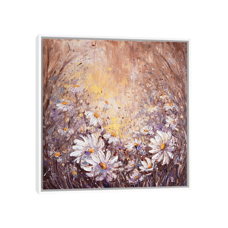 Daisies by Vlada Koval - Painting on Canvas, 45.72 cm H x 45.72 cm W, White Framed