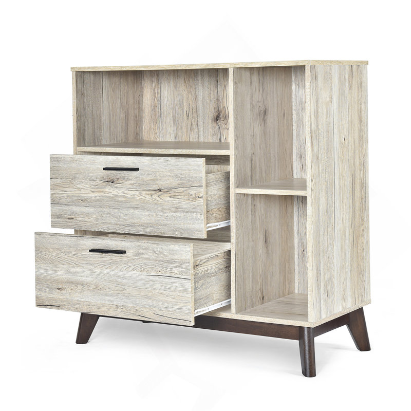 Commode d'appoint 2 tiroirs, Chêne San Remo