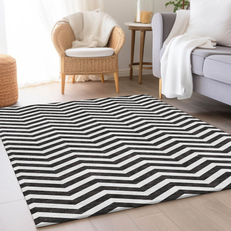 Tapis noir Prisco lavable à la machine de qualité supérieure, Rectangle 10 pi x 14 pi