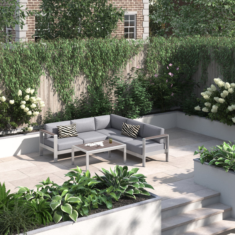 Shore 4 Piece Outdoor Patio Aluminum Sectional Sofa Set, Gray