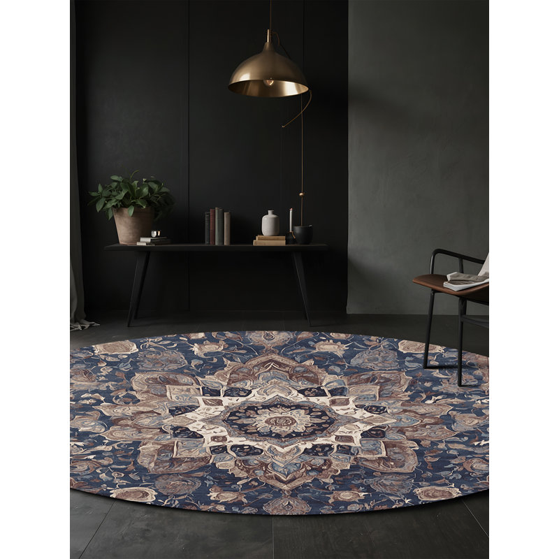 Machine Washable Gray Area Rug, Round 8'
