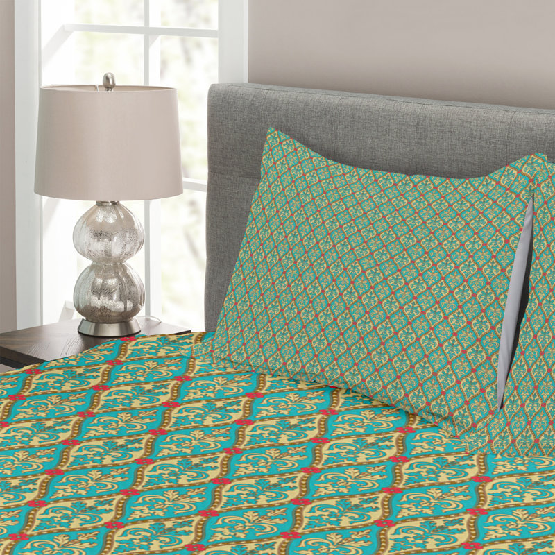 Adedoyin Blue Pink Microfibre Bedspread Set, 220 x 264 cm