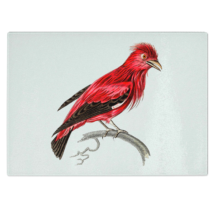 Tempered Glass Crimson Roller Bird Chopping Board, 28.5 cm W x 20 cm L
