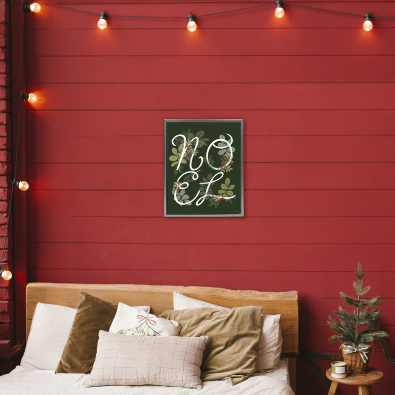 Noel avec cadre flottant Modern Botanicals, design par House Fenway, H 18 po x l 18 po, Cadre flottant gris lustré