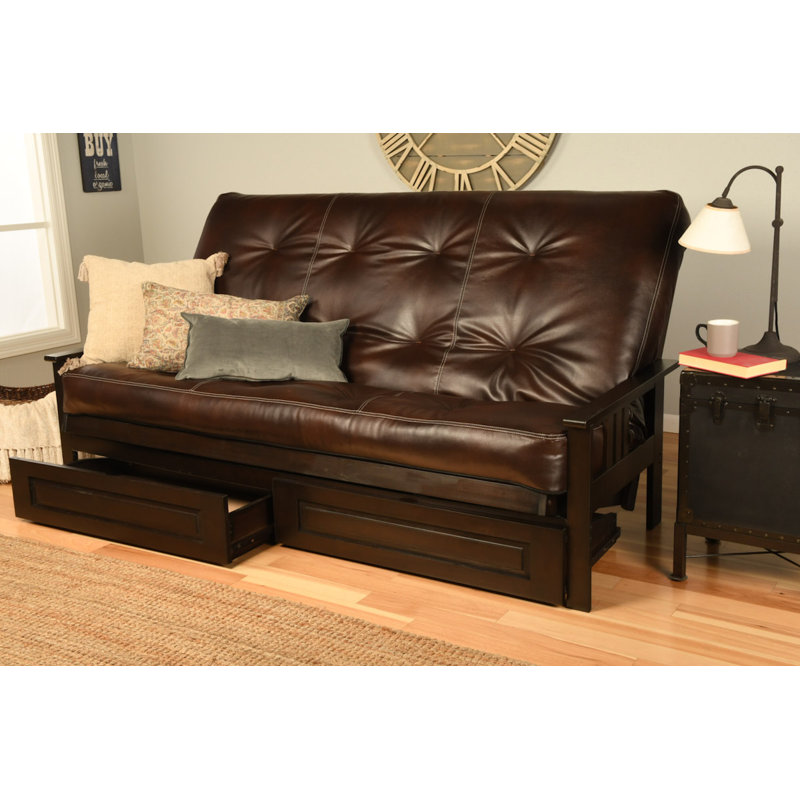 Stratford Queen 86'' Upholstered Futon And Mattress, Oregon Trail Java, Espresso