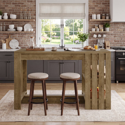 Îlot de cuisine de 140 cm avec tablettes de rangement et espace pour s'asseoir