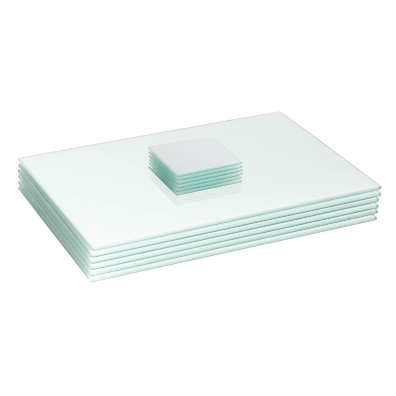Harbour Housewares - 12pc Glass Placemats & Square Coasters Set - 40cm x 30cm, White