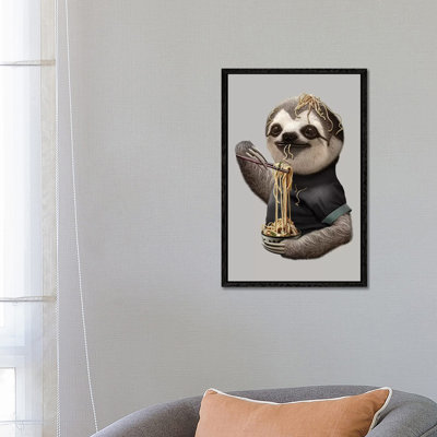 Sloth Eat Noodle by Adam Lawless - Print on Canvas