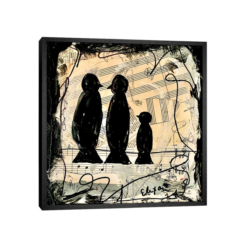 Three Songbirds by Elexa Bancroft - Print on Canvas, 45.72 cm H x 45.72 cm W, Black Framed