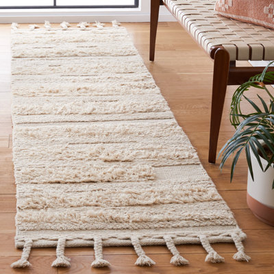 Tapis beige / gris en laine tissé à plat à la main Powell