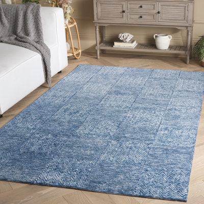 Tapis en viscose / laine touffeté à la main Soho 180 bleu foncé / ivoire