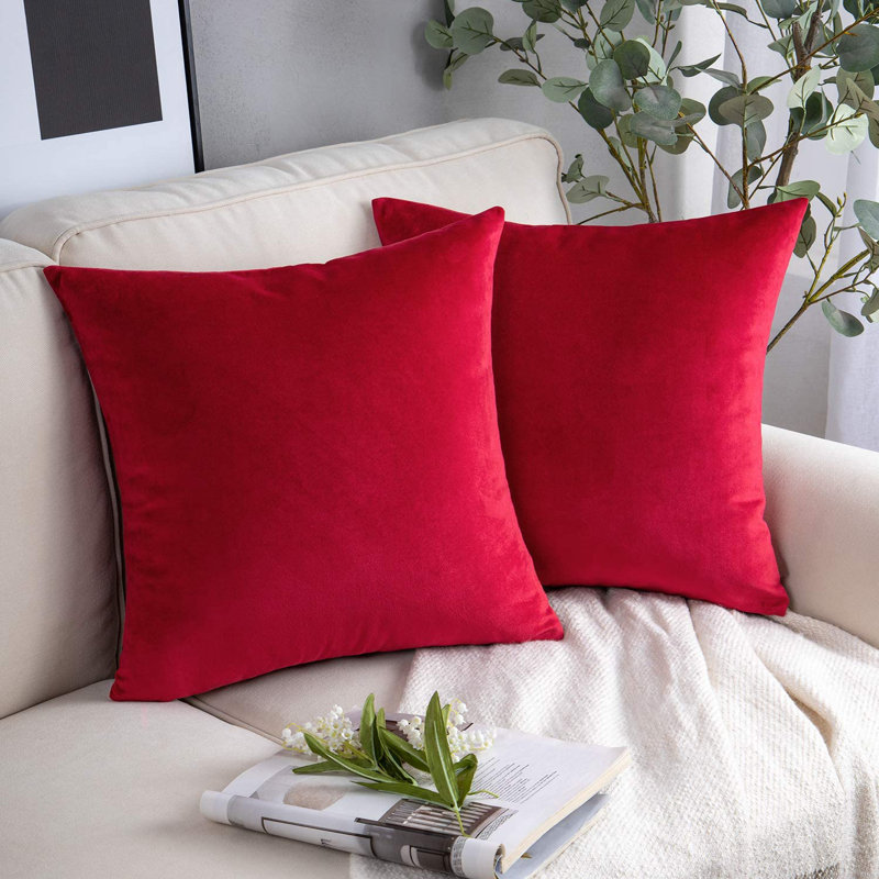 Velvet Decorative Throw Pillows, Solid Soft Decorative Cushion, Square 18", Polyester-SV, Wine Red