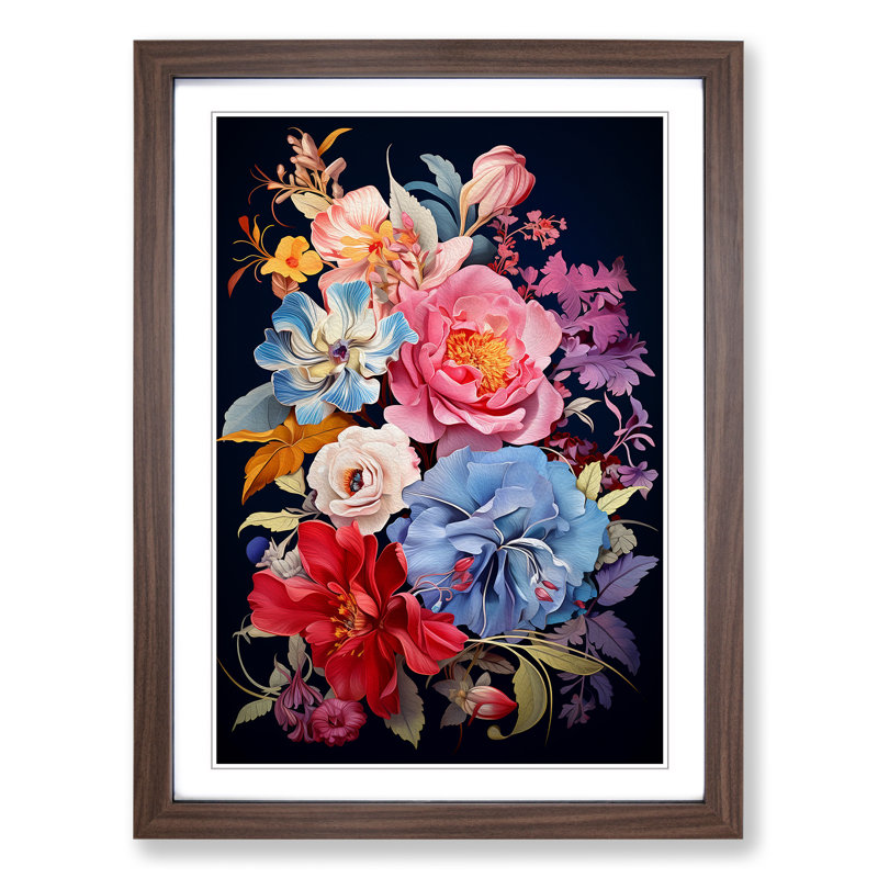 Floral Art Deco - Framed Print, Walnut, 34cm H x 25cm W x 2cm D