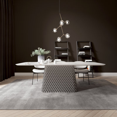 Cherline 70.86'' W Modern Rectangular Dining Table With Faux Marble Countertop for 6-8 People