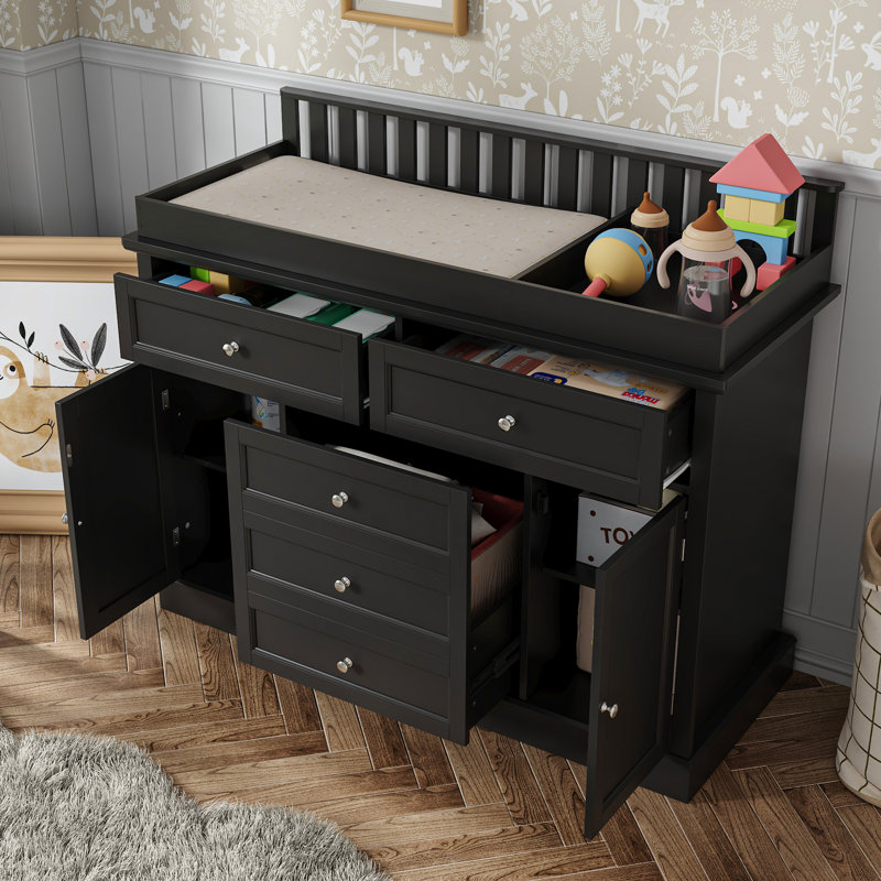 Commode à langer moderne avec rangement solide, Noir