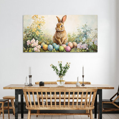 Art mural de lapin de Pâques GUTTATY, décoration murale de photos de lapin de Pâques au printemps, images d'œuf de Pâques et de lapin, impressions de Pâques pour le salon, la chambre à coucher, la chambre d'enfant, la chambre de bébé prête à être suspendue, 16 po x 32 po