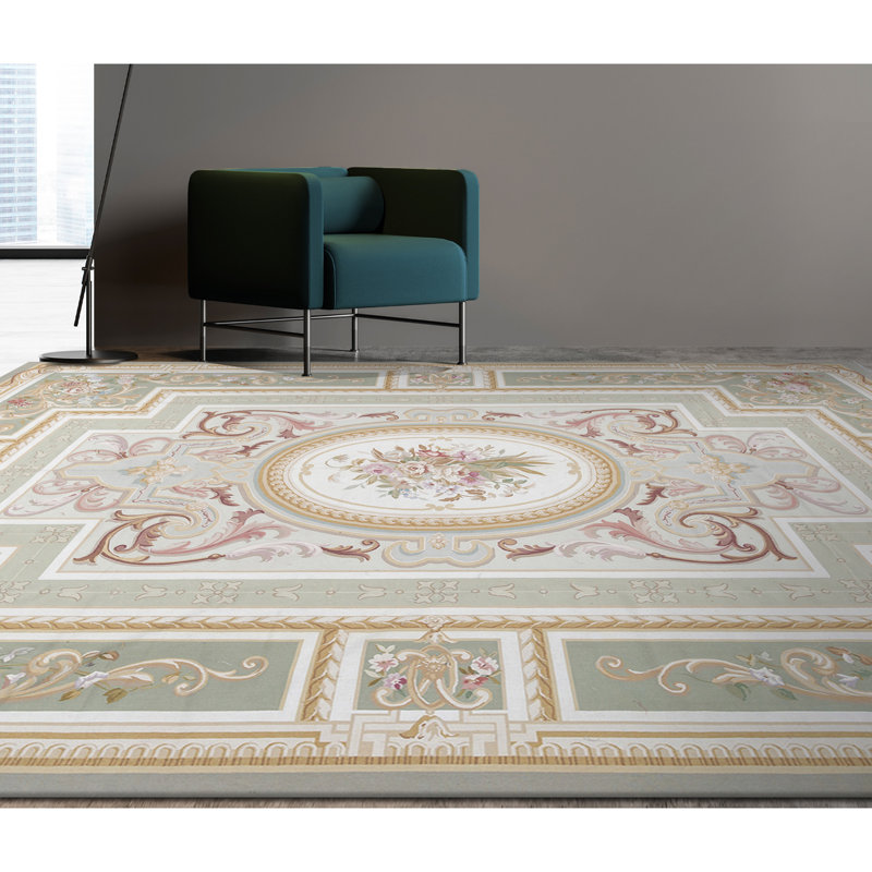 Hand-Knotted High-Quality Green and Beige Area Rug