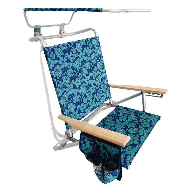  Folding Beach Chair, Backpack Recliner with Canopy, Blue Flower