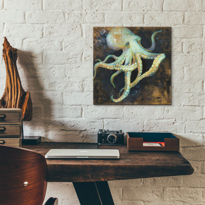 «Ocean Octopus On Black» par Danhui Nai, art mural en verre acrylique, 12 po x 12 po