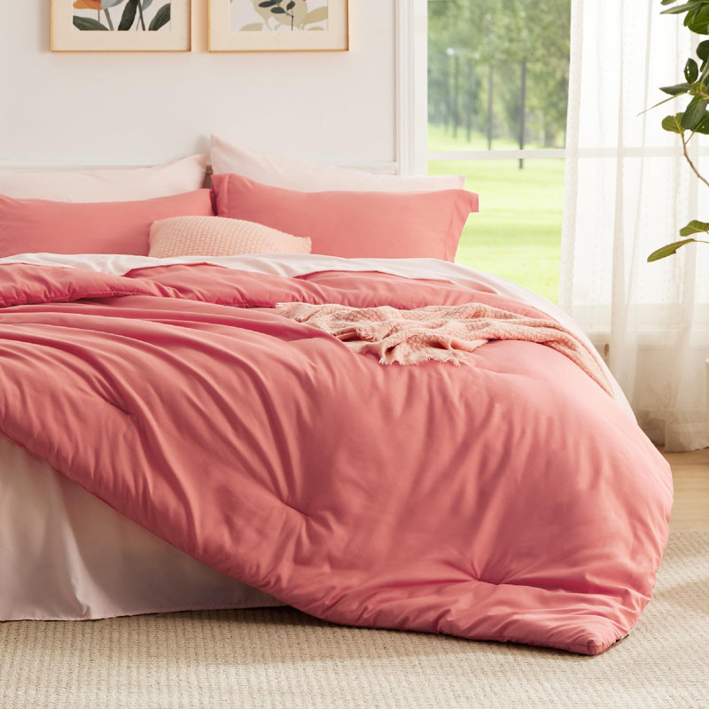 Bedsure Full Size Comforter Set - 7 Pieces Coral Full Bedding Set for All Seasons, Boho Contrasting Design Bed in a Bag with Comforter, Sheets, Pillowcases & Shams