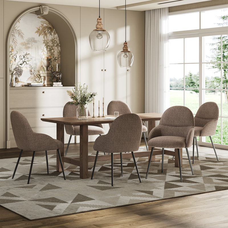 Antin Upholstered Dining Chair With Ergonomic Back And Metal Legs, Dark Brown Linen