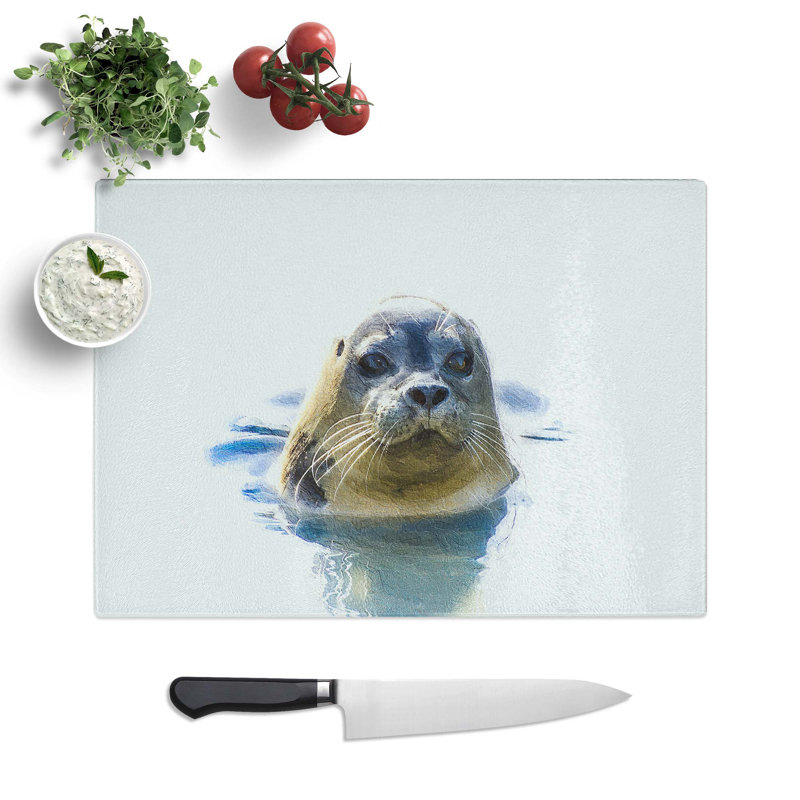 Glass Grey Seal Chopping Board, 28.5 cm W x 20 cm L