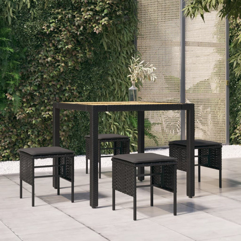 Chislett Wood Patio Dining Set with, Black