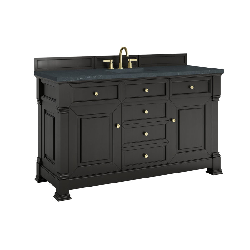 Brookfield Single Vanity, Widespread, Charcoal Soapstone, Black Onyx