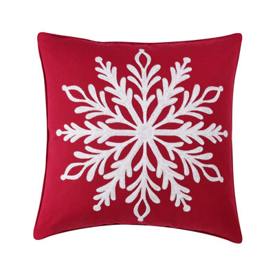 Coussin décoratif de Noël brodé de flocons de neige, Greenland Home Fashions, 45 x 45 cm, rouge