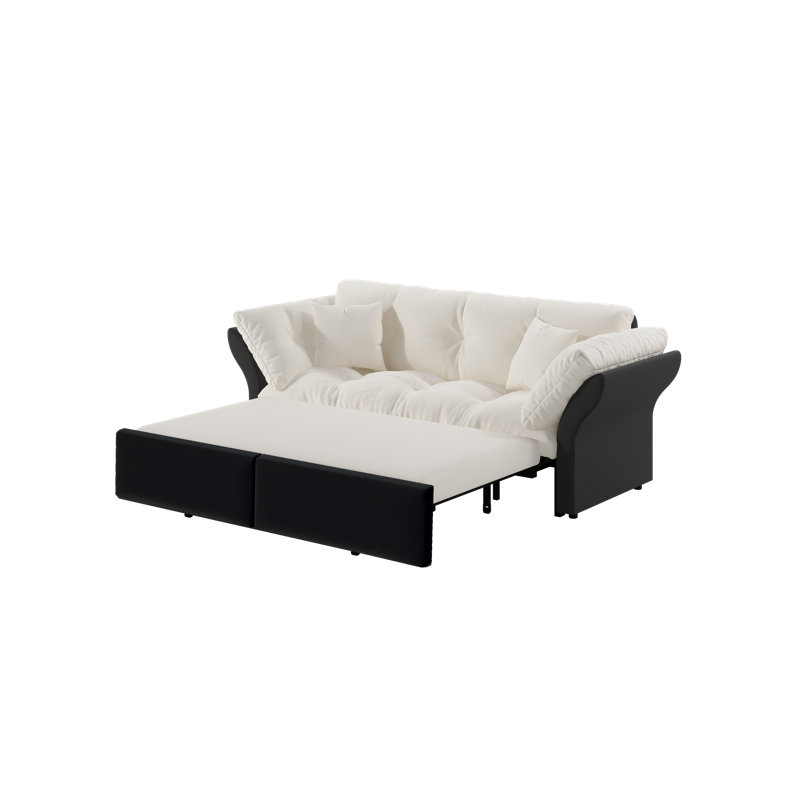 74.8" Queen Pull Out Sofa Bed - 3-In-1 Convertible Tufted Velvet Loveseat With 2 Soft Pillows​, White