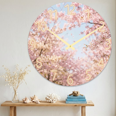 Landscape & Nature Cherry Blossom Spring Floral Background Pattern Ultra Clear Glass Wall Clock