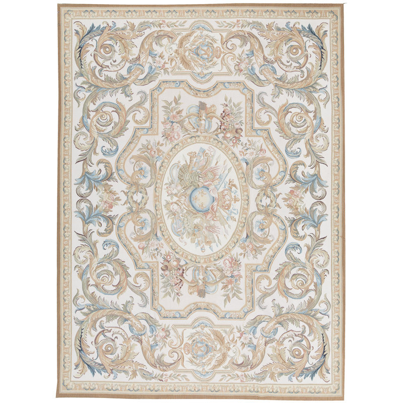Hand-Knotted High-Quality Beige and Beige Area Rug