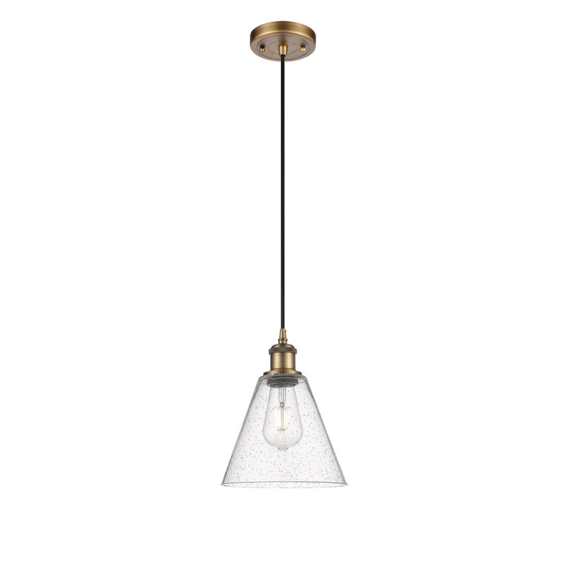 Luminaire suspendu conique à 1 lumière Hachi, H 11,75 po x l 8 po x P 8 po, Ampoule non incluse, Laiton brossé