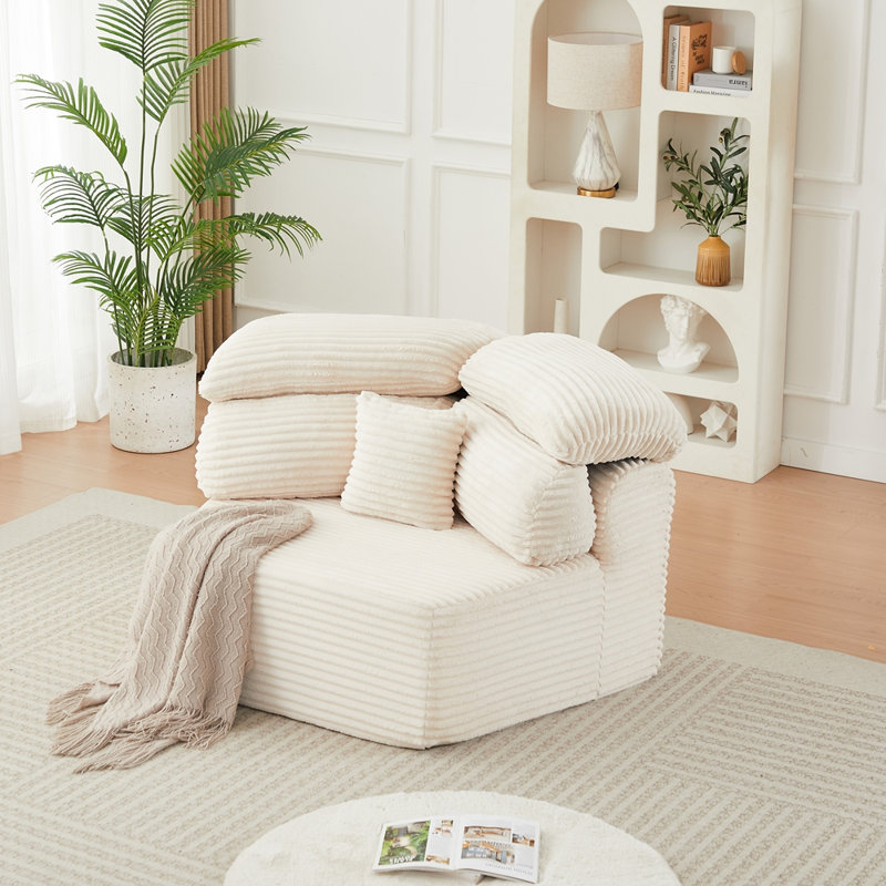 Méridienne moderne de 53 pouces de couleur crème à une place, canapé modulaire avec un design enveloppant élégant.