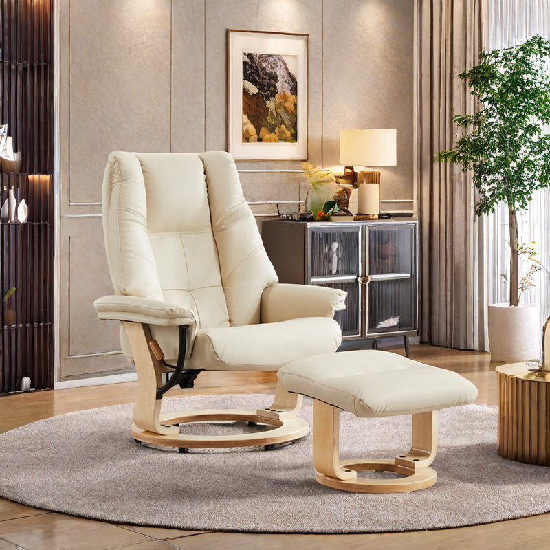 Fauteuil inclinable pivotant rembourré Nouchee, Crème, Naturel