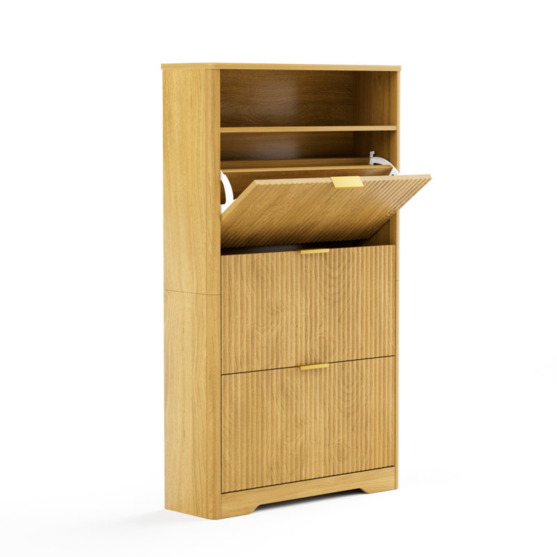 Shoe Cabinet Storage For Entryway Hidden Shoes Storage Cabinet With 3 Flip Drawers, Tall Free Standing Shoe Organizer Rack For Foyer, Hallway. Natural,31.6'' L X 9.6'' W X 54.4'' H.