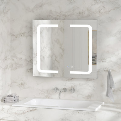 [Multi-Functional Intelligent Lighting Mirror Cabinet] 32 Inches Wide Space, Semi-Double Door Design, Convenient Storage & Observation -  Wrought Studioâ¢, 9A856DB602084EB09DD7CCC09E7CD20B