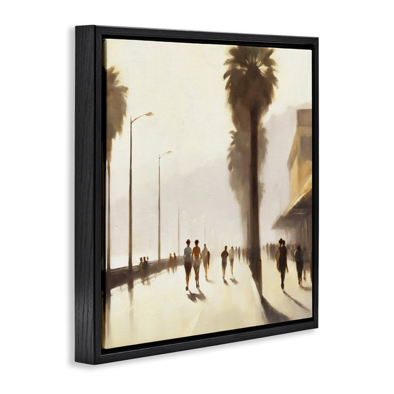 Sunset Runners Tropical Gold Framed Floater Canvas Wall Art by Noah Bay, Jet Black Floater Frame, 25" H x 25" W