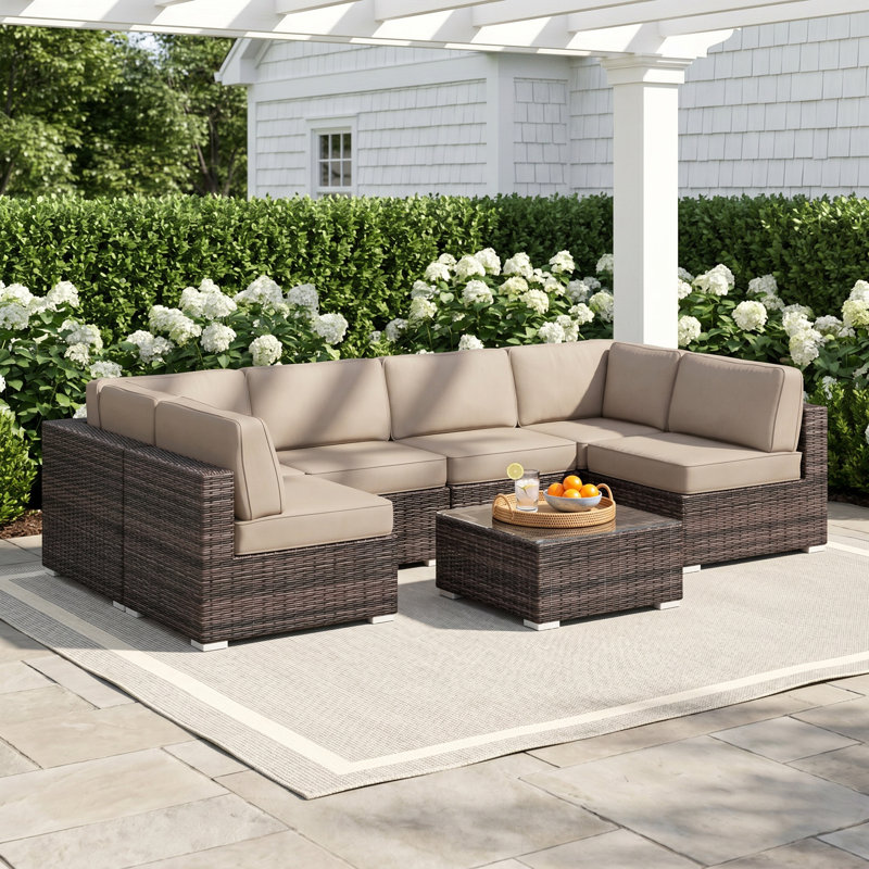 Lauderman Fully Assembled 4 - Person Seating Group with Sunbrella Cushions, Heather Beige Sunbrella®