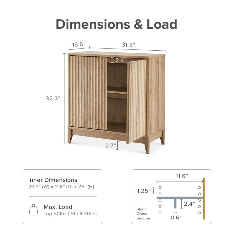 31.5" W 2-Door Accent Cabinet with Fluted Details, Oak